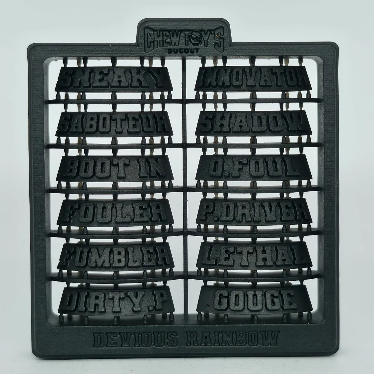 A printed Chewtoys skill tag sprue