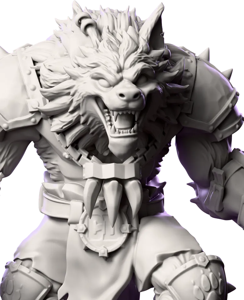 Chewtoy the werewolf, the Dugout’s mascot, snarling: a close-up of the miniature